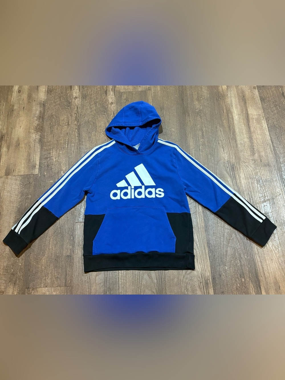 adidas Royal Blue & Black Logo Hooded Pullover